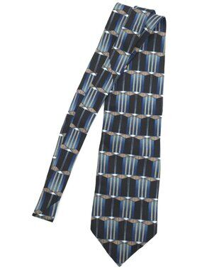 Chez Roffie New York Men's Silk Blue/Black Geometric Pattern Tie